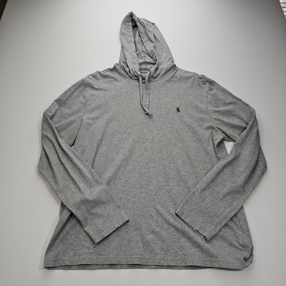 Polo Ralph Lauren Mens Gray‎ Long Sleeve Hooded T-Shirt Cotton Jersey Pony L